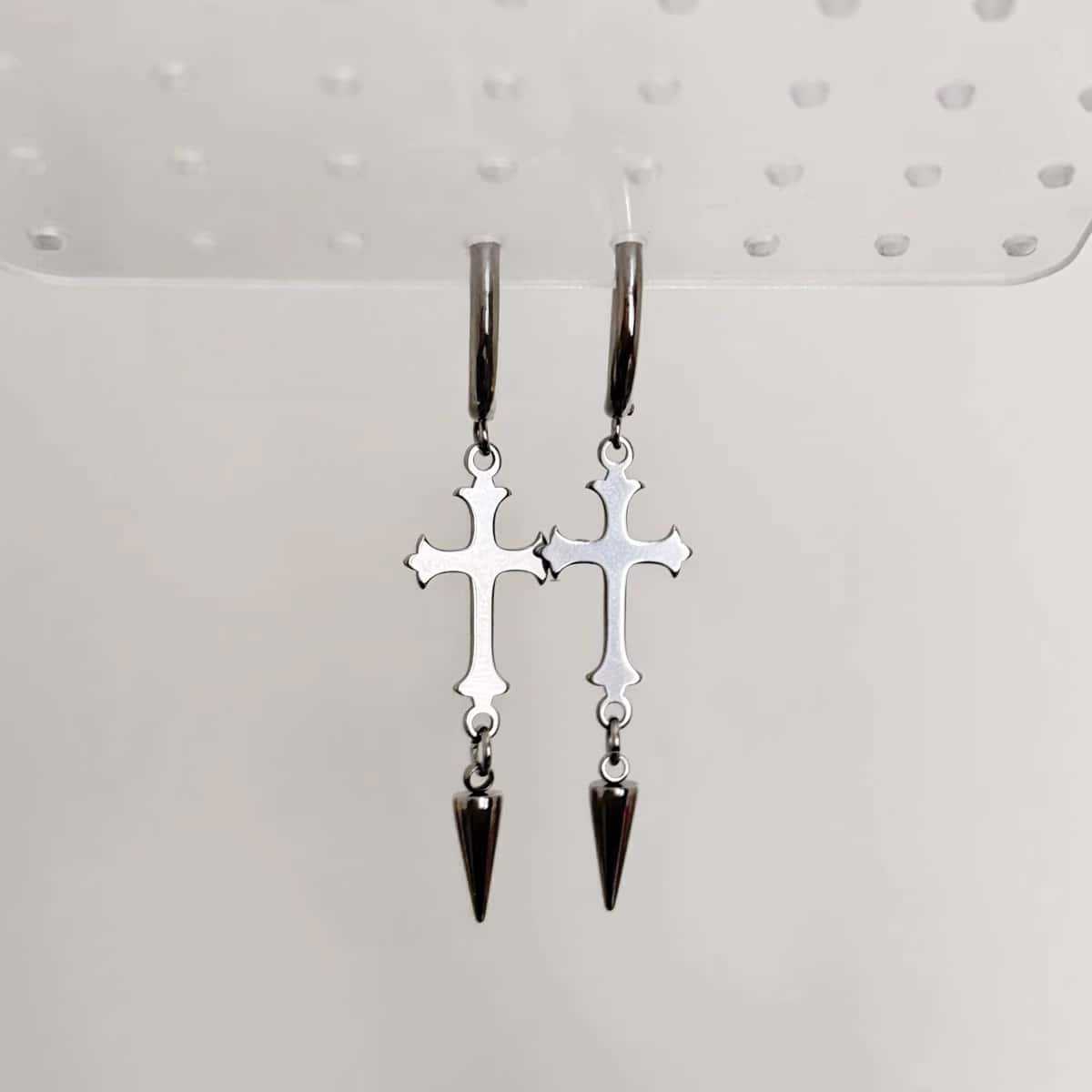 Street Fashion Taiwan - Anting Salib Baja Anti Karat Gaya