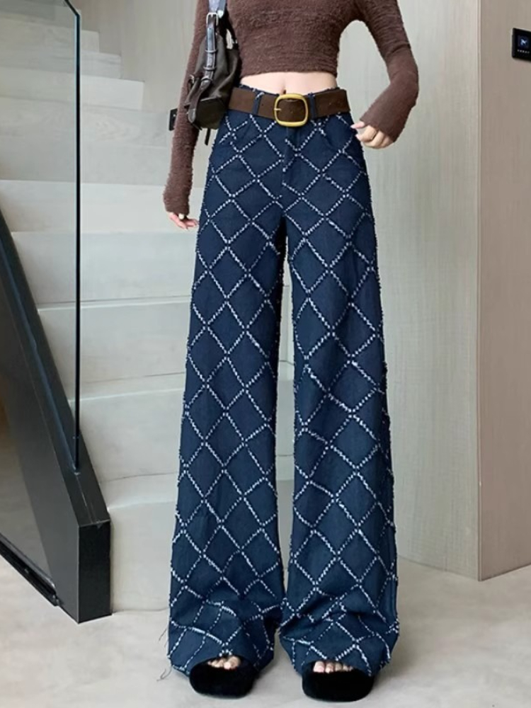 Street Fashion Fall 2025 - 2025 Celana Jeans Jacquard Jalanan Vintage