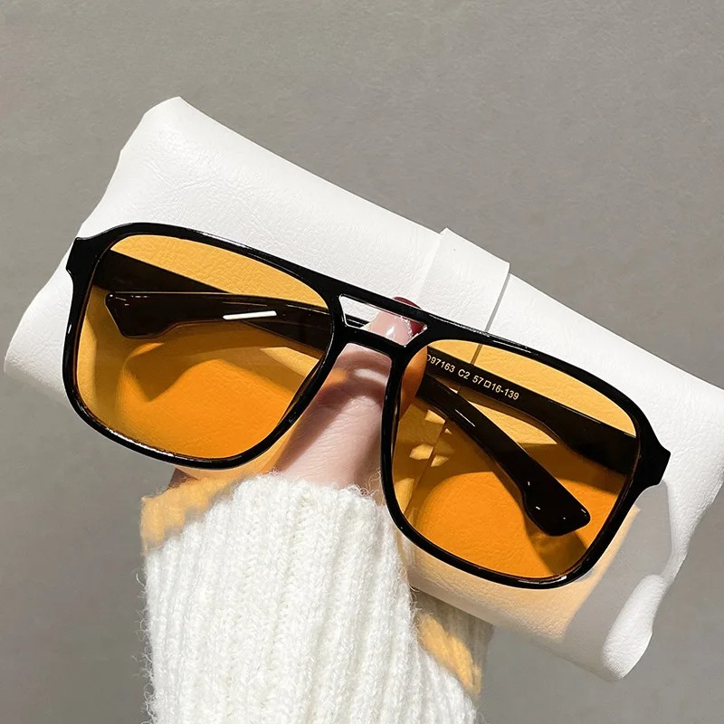 Street Fashion Glasses - Kacamata Hitam Double Bridges Persegi Wanita