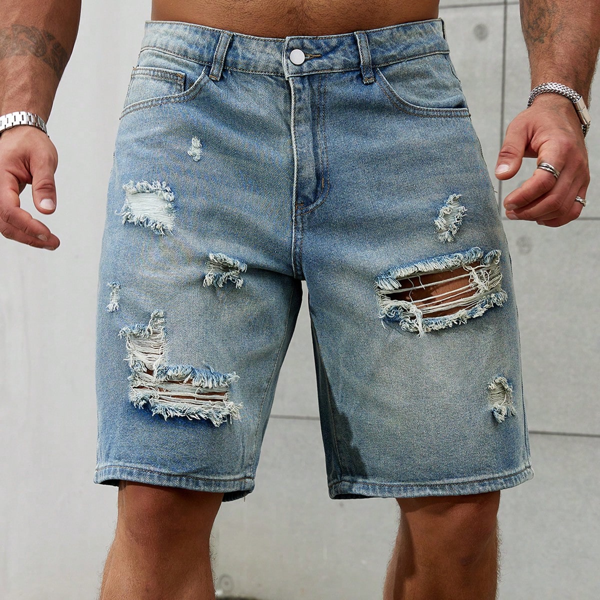 Street Fashion News - Celana pendek Jeans sobek pria, bawahan