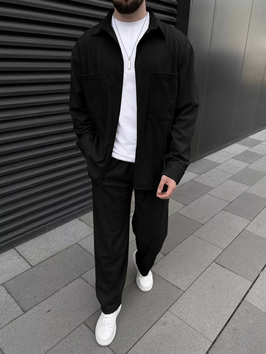 Street For Fashion - Setelan corduroy pria dua potong: kemeja