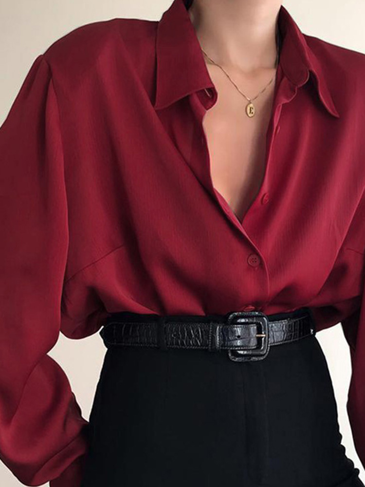 Street Fashion Baggy - Blus kancing untuk wanita, Atasan kemeja