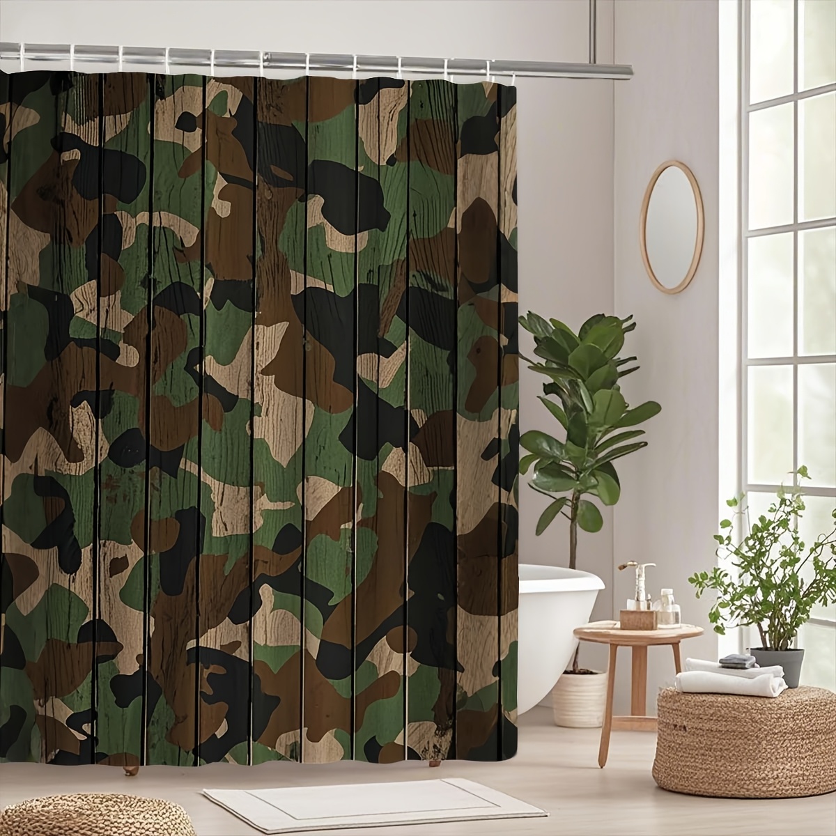 4pcs Set Tirai Kamar Mandi Mot - Camo Pattern Set ulasan dan harga