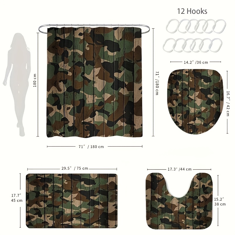 4pcs Set Tirai Kamar Mandi Mot - Camo Pattern Set ulasan dan harga