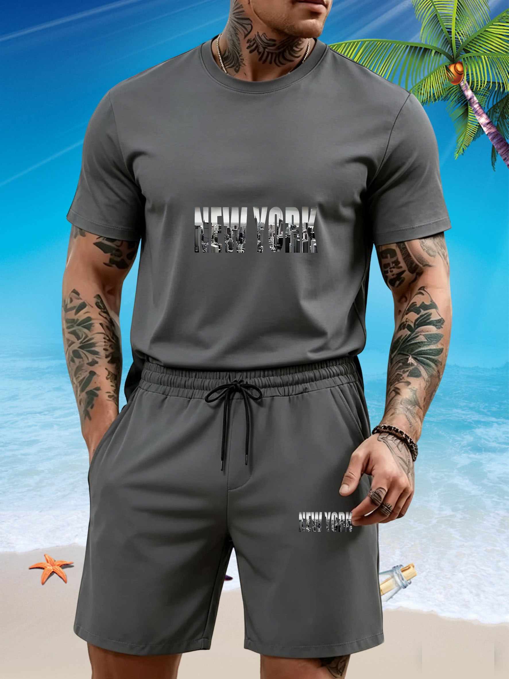 2026 Set Kaos Pria Motif Huruf - Street Fashion New York 2026 ulasan dan harga