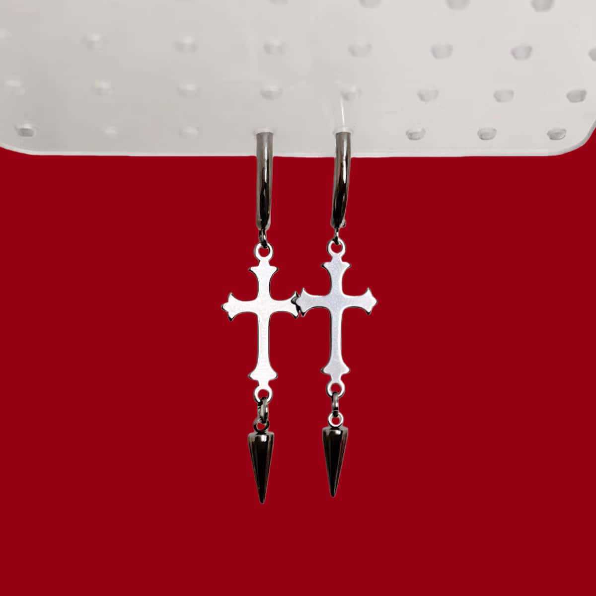 Anting Salib Baja Anti Karat G - Street Fashion Taiwan ulasan dan harga