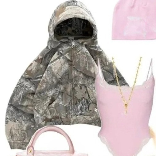 Setelan Y2K Jaket Pullover Kam - Camo Pattern Set ulasan dan harga