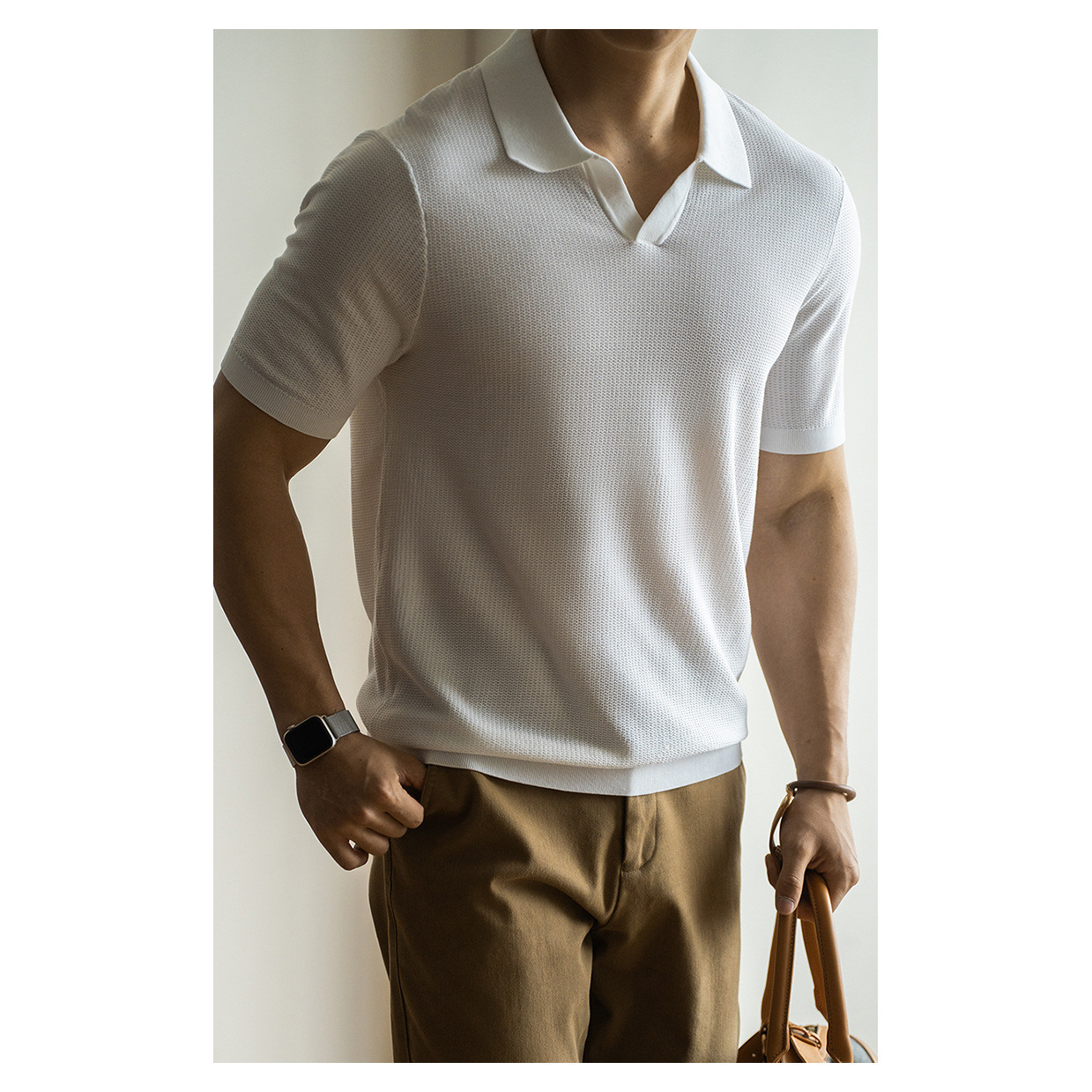 Kaus Linen Lengan Pendek Rajut - Urban Street Fashion Photography ulasan dan harga