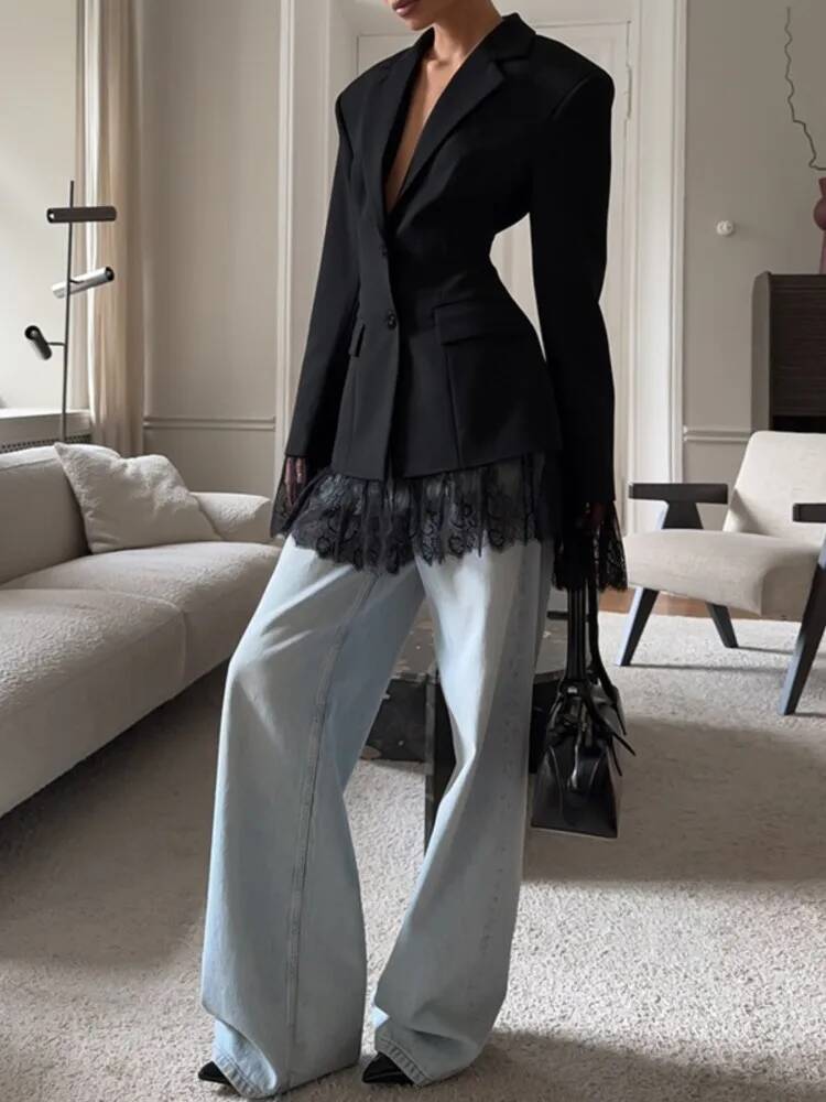 Jas Blazer Renda Elegan Wanita - Street Fashion Taiwan ulasan dan harga