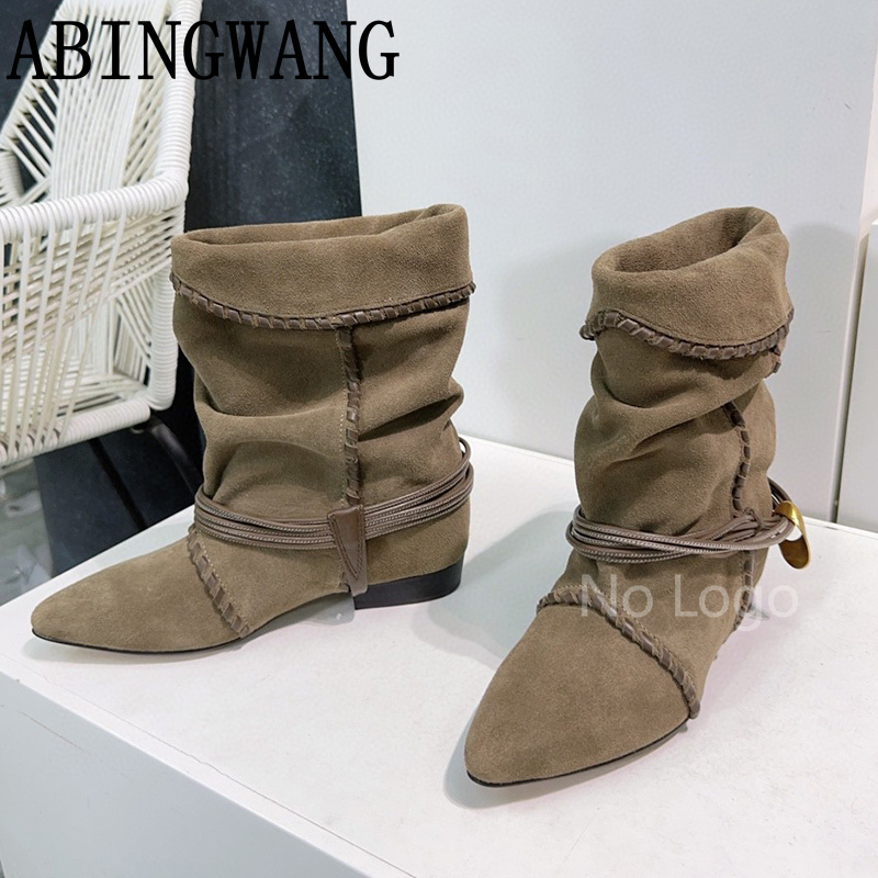 Sepatu Boots Kulit Suede Hak K - Street Fashion Rome 2025 ulasan dan harga