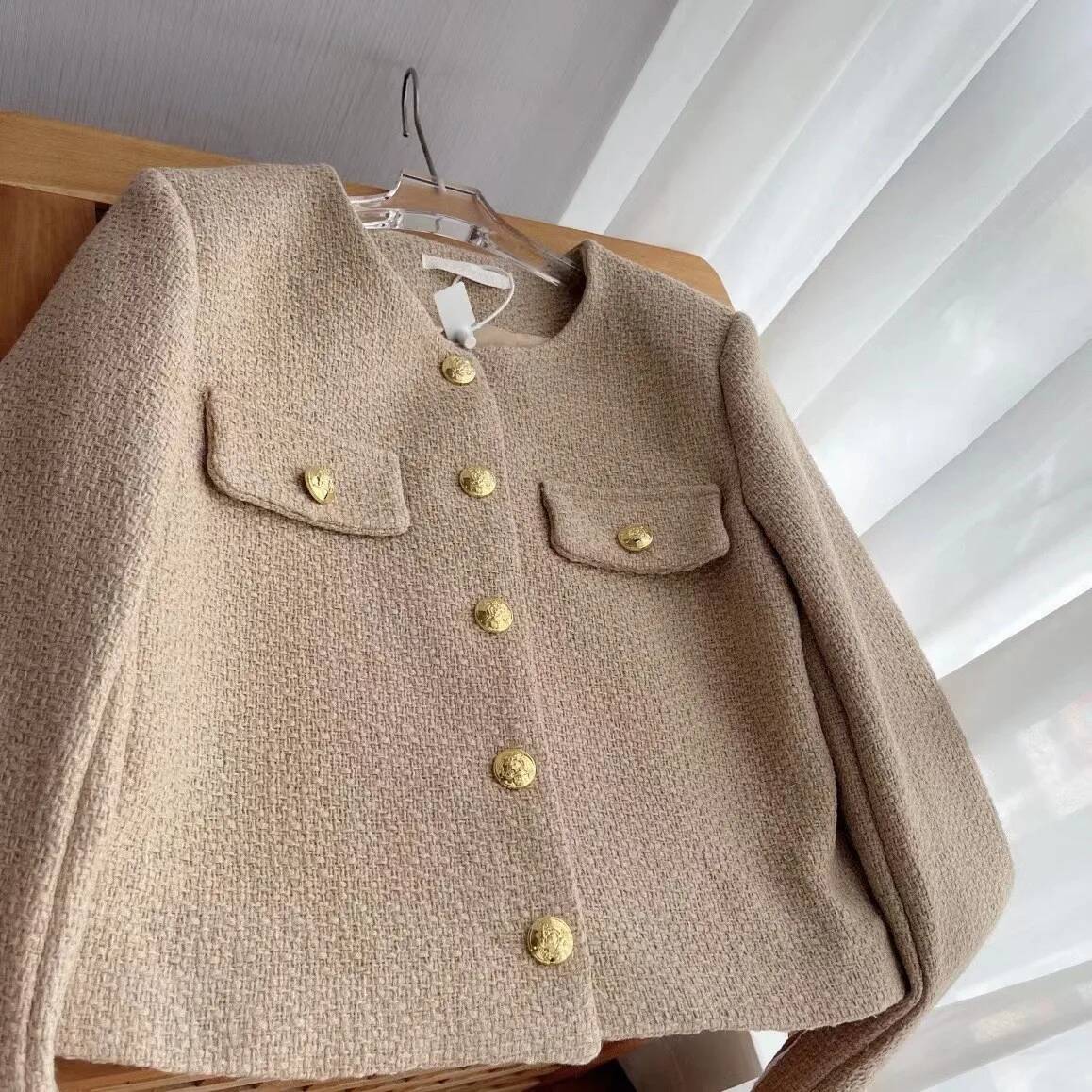 Jaket Tweed Kotak-kotak Berumb - Street Fashion Taiwan ulasan dan harga